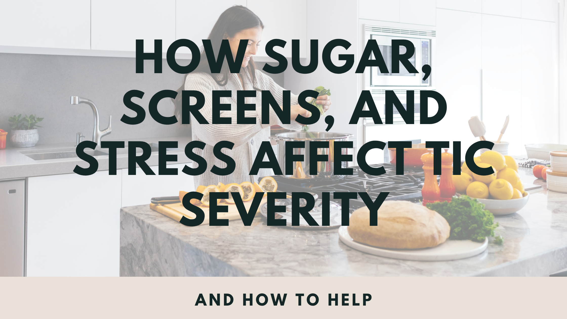 Child standing at a counter cooking a healthy meal, representing the connection between anti-inflammatory diet, screen time, stress, and tic management in children with tic disorders and Tourette Syndrome.